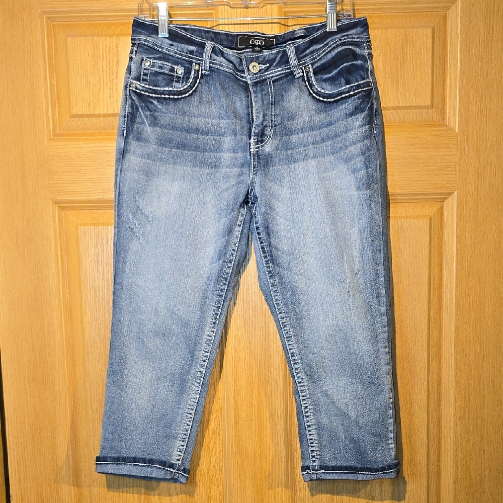 Cato Women's Cropped Denim Jeans with White Stitching